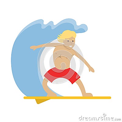 Isolted surfing boy. Vector Illustration