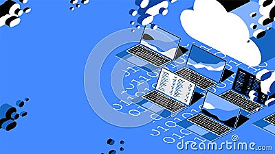 Isomertic cloud storage. Web hosting concept. Vector Illustration