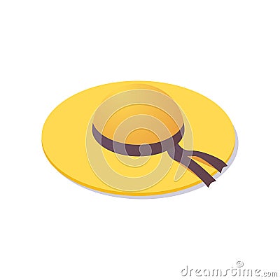 Isomertic yellow hat with brown ribbon isolated on white Stock Photo