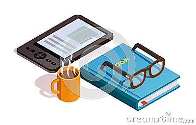 Isometirc Reading Composition Vector Illustration