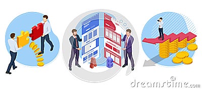 Isometric AB testing, comparison concept. Split Testing web page comparing. Website Split test. Split Testing - AB Vector Illustration