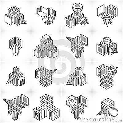 Isometric abstract vector shapes set. Vector Illustration