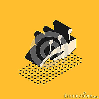 Isometric Acupuncture therapy on the hand icon isolated on yellow background. Chinese medicine. Holistic pain management Vector Illustration
