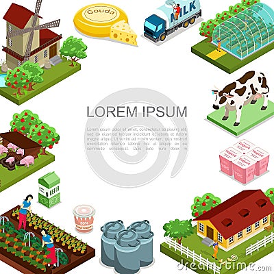 Isometric Agriculture And Farming Template Vector Illustration