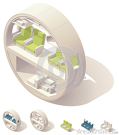 Isometric aircraft cabin cross-section Vector Illustration