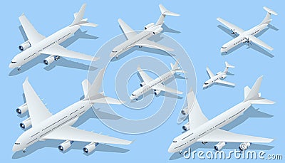 Isometric Airplane passenger plane. Business aircraft, Corporate jet. An airliner, aircraft for transporting passengers Vector Illustration