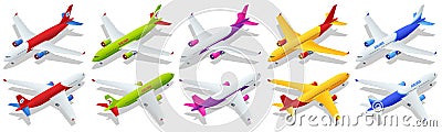 Isometric Airplane passenger plane. Business aircraft, Corporate jet. An airliner, aircraft for transporting passengers Vector Illustration