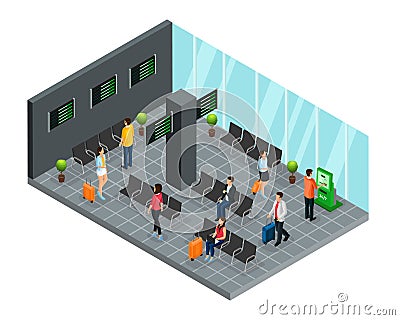 Isometric Airport Departure Lounge Concept Vector Illustration