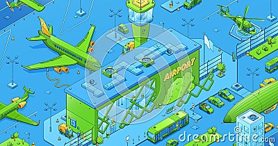 Isometric airport infrastructure and transport Vector Illustration