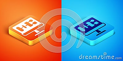 Isometric Algorithm icon isolated on orange and blue background. Algorithm symbol design from Artificial Intelligence Vector Illustration