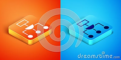 Isometric Algorithm icon isolated on orange and blue background. Algorithm symbol design from Artificial Intelligence Vector Illustration