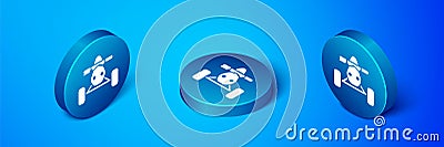 Isometric All Terrain Vehicle or ATV motorcycle icon isolated on blue background. Quad bike. Extreme sport. Blue circle Stock Photo