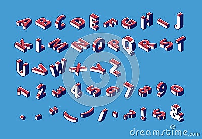 Isometric alphabet, numbers and punctuation, abc Vector Illustration