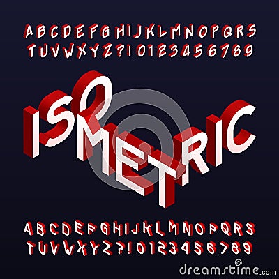 Isometric alphabet font. Three-dimensional effect letters and numbers. Vector Illustration