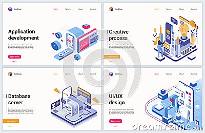 Isometric app development technology vector illustration, cartoon 3d developing software tech products, test Vector Illustration