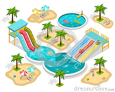 Isometric Aqua Park Composition Vector Illustration