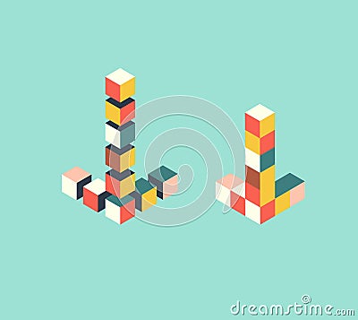 Isometric arrow pointers, toy puzzle, cursor mark cubes form, vector illustration Vector Illustration