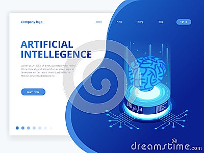 Isometric artificial intelligence business concept. Technology and engineering concept, data connection pc smartphone Vector Illustration