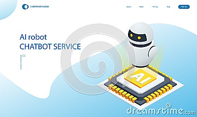 Isometric artificial intelligence. Chat bot and future marketing. AI and business IOT Vector Illustration