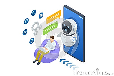 Isometric Artificial Intelligence, Knowledge Expertise Intelligence Learn. Internet connect Chatgpt Chat with AI Vector Illustration