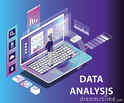 Isometric Artwork Concept of Data analysing Vector Illustration