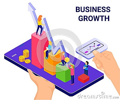 Isometric Artwork Concept technology helping the businesses to grow. Vector Illustration