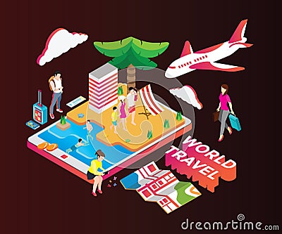 Isometric Artwork Concept Travelling to different Countries. Vector Illustration