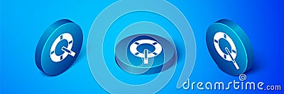 Isometric Ashtray with cigarette icon isolated on blue background. Blue circle button. Vector Vector Illustration