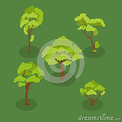 Isometric Assorted Tree Vector Illustration