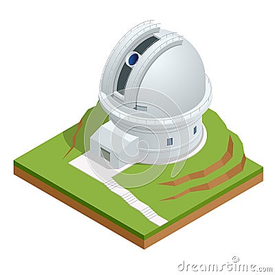 Isometric astronomical observatory dome. Astronomical telescope tube and cosmos. Vector illustration Vector Illustration