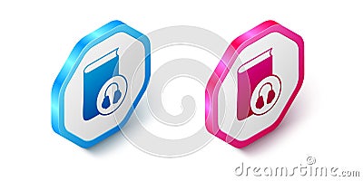 Isometric Audio book icon isolated on white background. Book with headphones. Audio guide sign. Online learning concept Vector Illustration