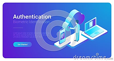 Isometric Authentication Biometric fingerprint ide Vector Illustration