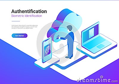 Isometric Authentication Biometric fingerprint ide Vector Illustration