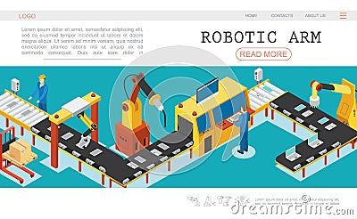 Isometric Automated Factory Web Page Template Vector Illustration