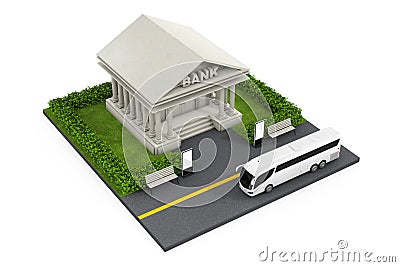 Isometric Bank Finance Building in City. 3d Rendering Stock Photo