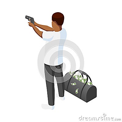 Isometric Bank Robber Vector Illustration