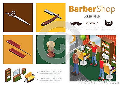 Isometric Barber Shop Infographic Template Vector Illustration