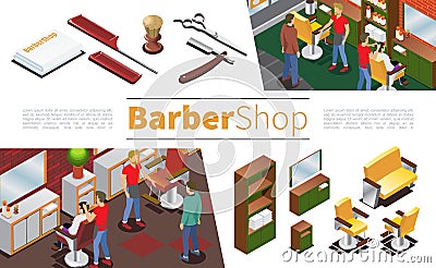 Isometric Barbershop Elements Collection Vector Illustration