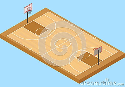 Isometric basketball court, with floor and basketball hoop Vector Illustration