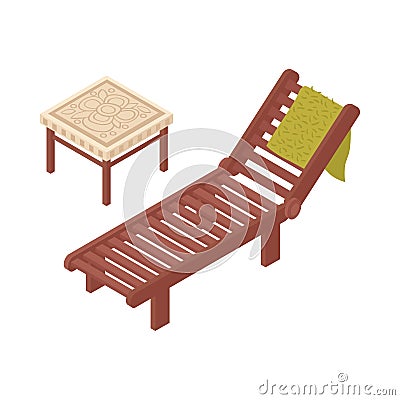 Isometric Beach Lounge Composition Vector Illustration