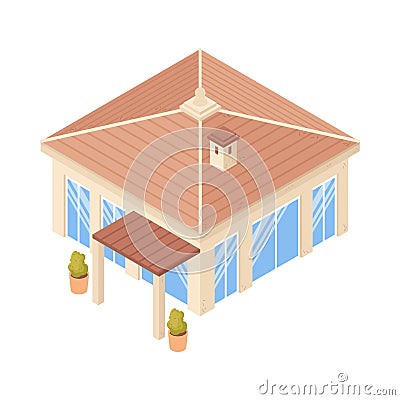 Isometric Beach Summerhouse Composition Vector Illustration