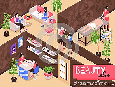 Isometric Beauty Salon Background Vector Illustration