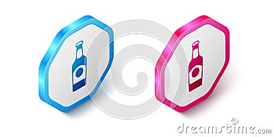 Isometric Beer bottle icon isolated on white background. Hexagon button. Vector Vector Illustration