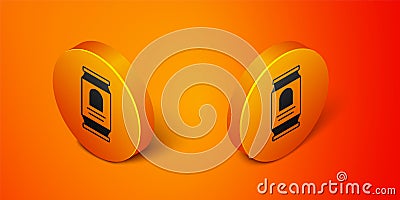 Isometric Beer can icon isolated on orange background. Orange circle button. Vector Vector Illustration