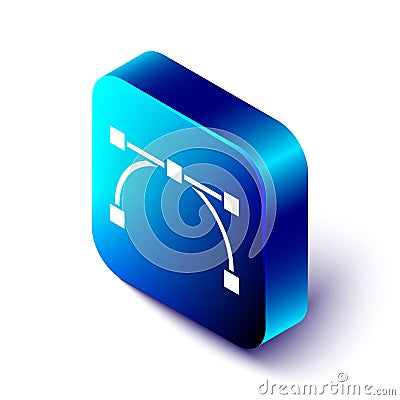 Isometric Bezier curve icon isolated on white background. Pen tool icon. Blue square button. Vector Vector Illustration