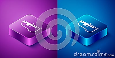 Isometric Biathlon rifle icon isolated on blue and purple background. Ski gun. Square button. Vector Stock Photo