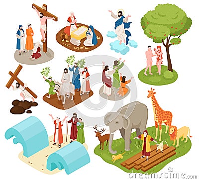 Bible Narratives Isometric Set Vector Illustration