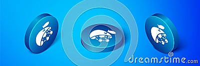 Isometric Biological structure icon isolated on blue background. Genetically modified organism and food. Blue circle Vector Illustration