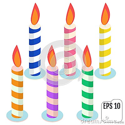 Isometric birthday candles. Vector illustration Vector Illustration