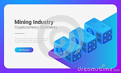 Isometric Bitcoin Miners Computers vector. Mining Vector Illustration